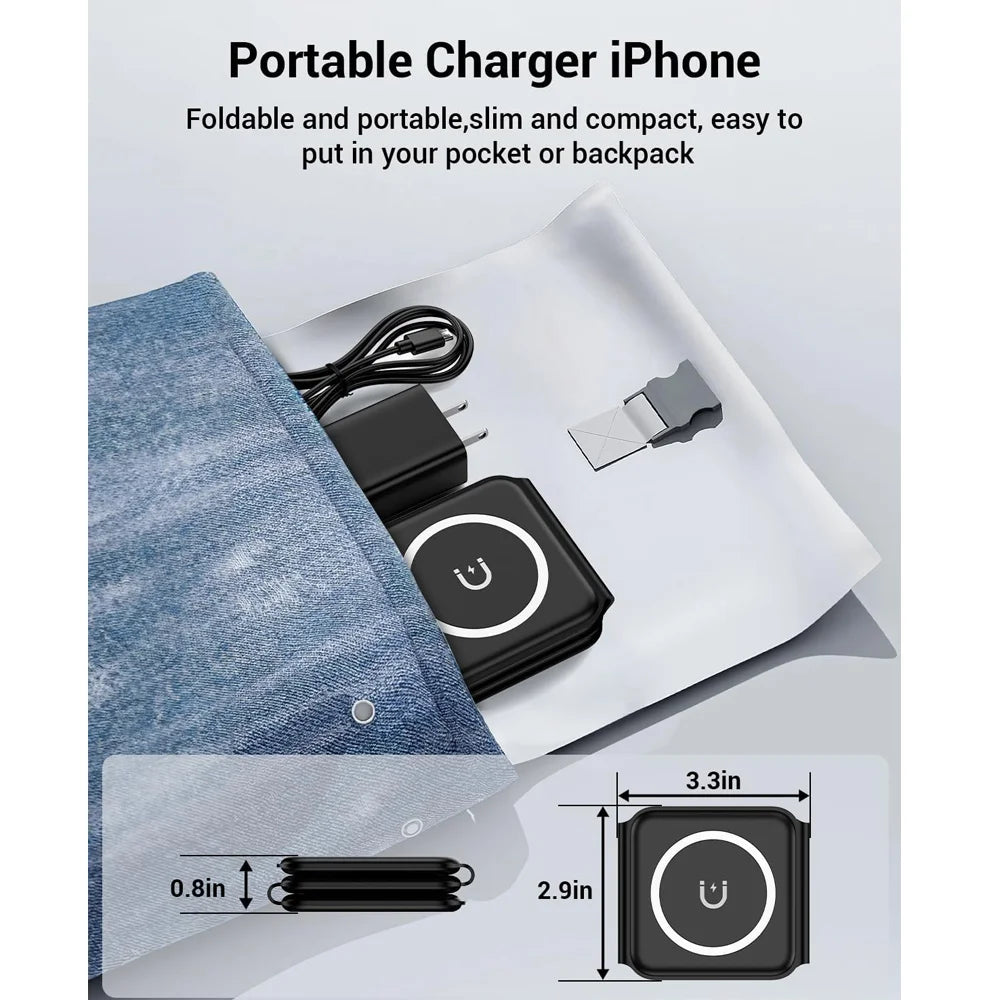 100W 3 in 1 Fast Wireless Charger Pad Stand foldable Charging Dock Station for iPhone 15 14 13 12 11 8 X XR Apple Watch Airpods