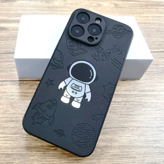 Gradient Laser Astronaut Faux Leather Case For iPhone 16 15 14 13 12 Pro Max iPhone15 iPhone16 16Pro Soft Edge Full Back Covers