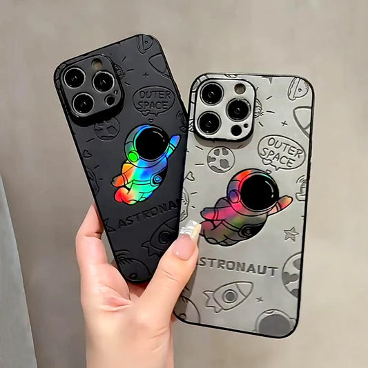 Luxury Leather Gradient Astronaut Case For iPhone 16 15 14 13 12 Pro Max 15Pro 14Pro 13Pro iPhone15 iPhone14 iPhone13 Full Cover