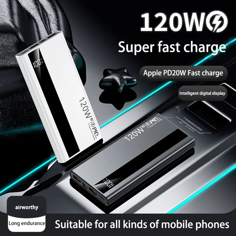 200000mAh Power Bank 120W Super Fast Charging Battery High Capacity Digital Display Power Bank For Iphone Samsung Huawei 2025