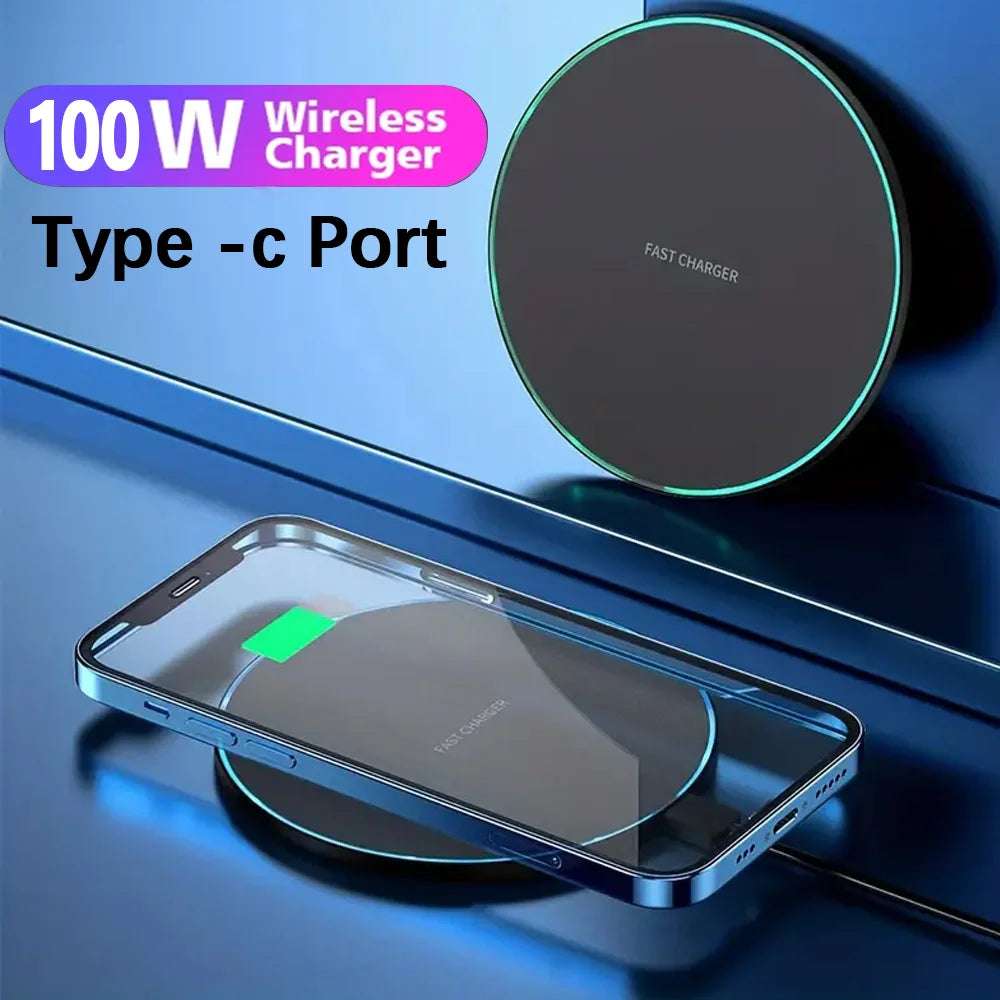 100W Fast Wireless Charger Pad for iPhone 14 13 12 15 Pro Max Samsung Galaxy S22 S21 S23 S24 Xiaomi Wireless Charging Station