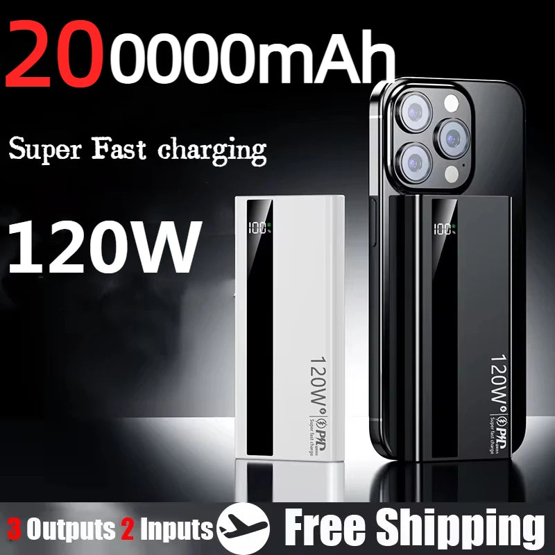 200000mAh Power Bank 120W Super Fast Charging Battery High Capacity Digital Display Power Bank For Iphone Samsung Huawei 2025