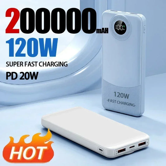 200000mah Power Bank Super Fast Charging 120w Ultralarge Capacity For Mobile Power External Battery For Iphone Samsung Hot Sale