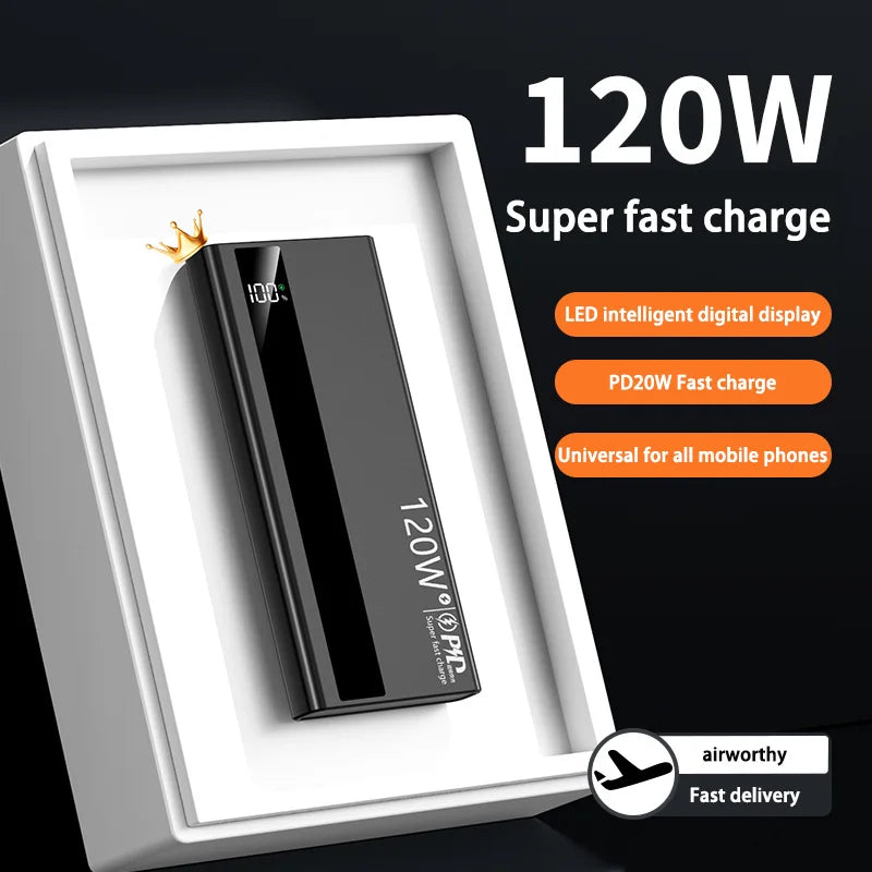 200000mAh Power Bank 120W Super Fast Charging Battery High Capacity Digital Display Power Bank For Iphone Samsung Huawei 2025