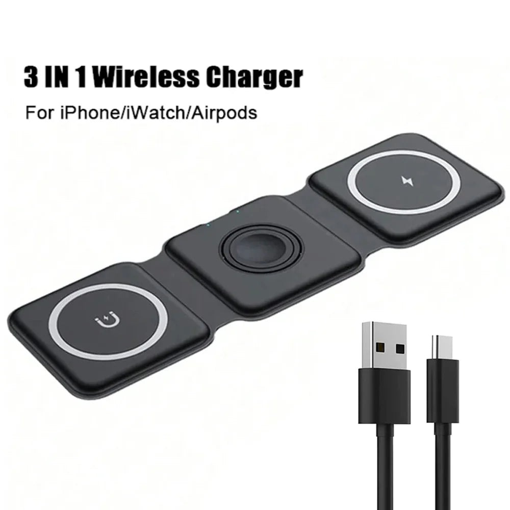 100W 3 in 1 Fast Wireless Charger Pad Stand foldable Charging Dock Station for iPhone 15 14 13 12 11 8 X XR Apple Watch Airpods