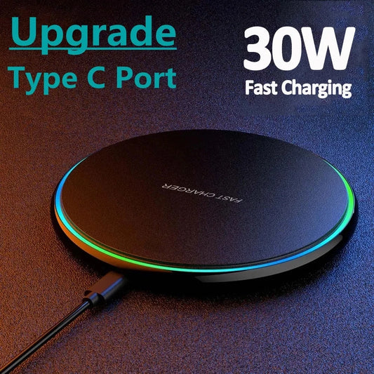 30W Wireless Charger Pad Wireless Chargers for Samsung S22 S21 S10 S20 Fast Charging Dock Station for iPhone 15 14 13 12 Pro Max