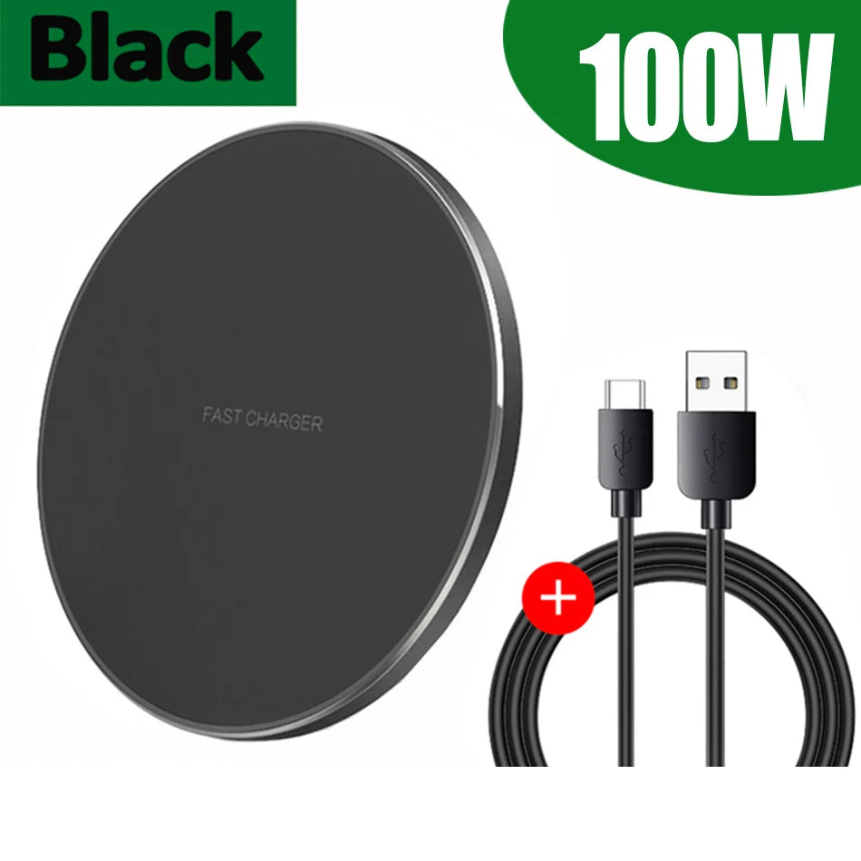 100W Fast Wireless Charger Pad for iPhone 14 13 12 15 Pro Max Samsung Galaxy S22 S21 S23 S24 Xiaomi Wireless Charging Station