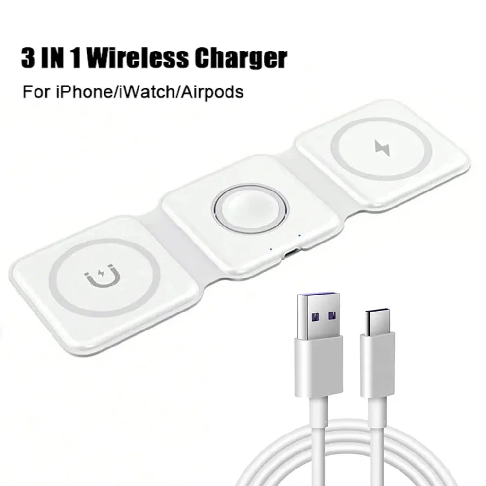 100W 3 in 1 Fast Wireless Charger Pad Stand foldable Charging Dock Station for iPhone 15 14 13 12 11 8 X XR Apple Watch Airpods