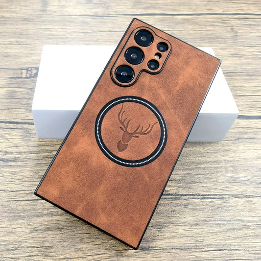 Retra Faux Leather Case For Samsung Galaxy S25 S24 S23 S22 S21 Ultra Plus FE Note 20 S 24 23 S24Ultra For Magsafe Charge Cover