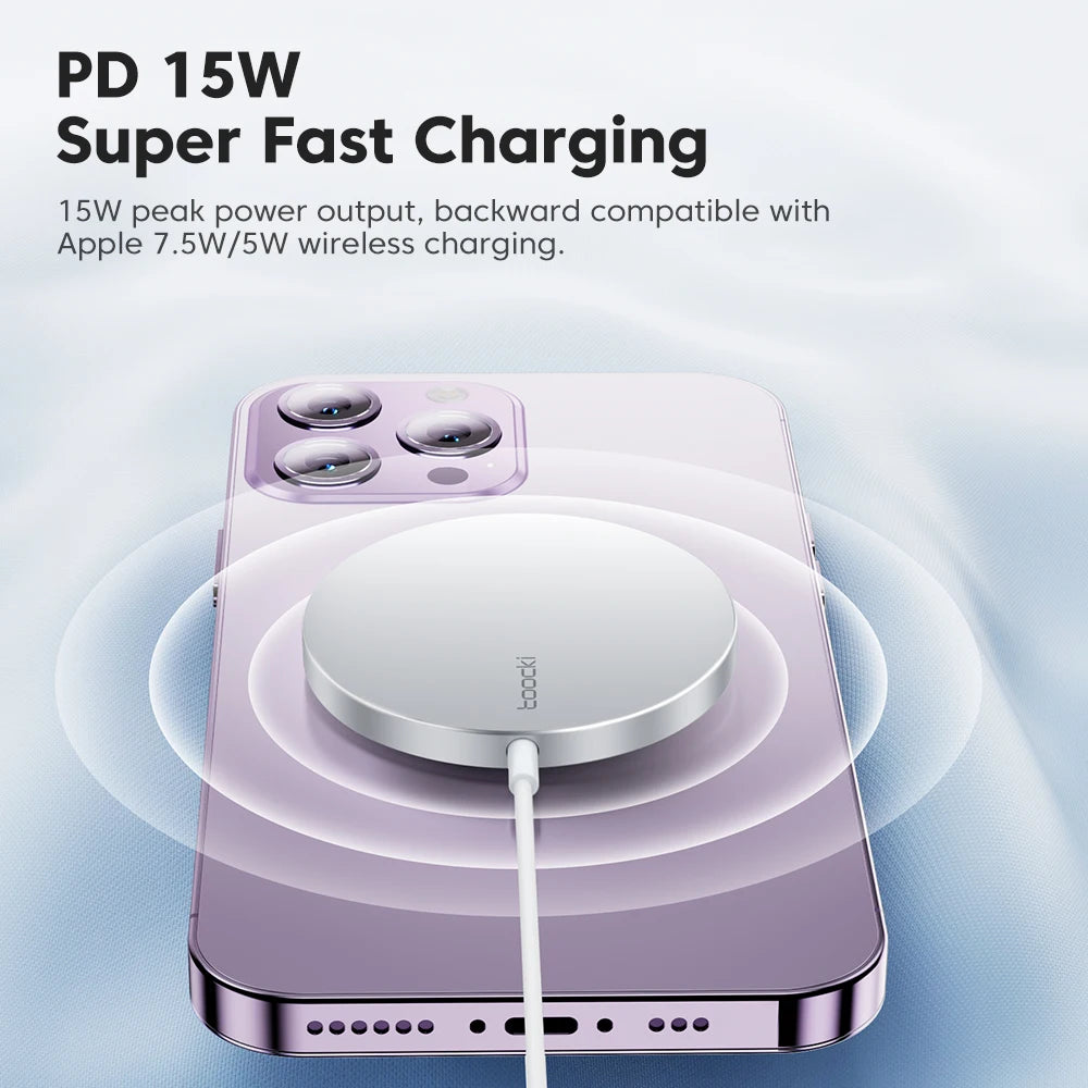 Toocki 15W Strong Magnetic Super Charge Wireless Charger For Iphone 16 15 14 QI Fast Type C Cable For iPad Phone Charger