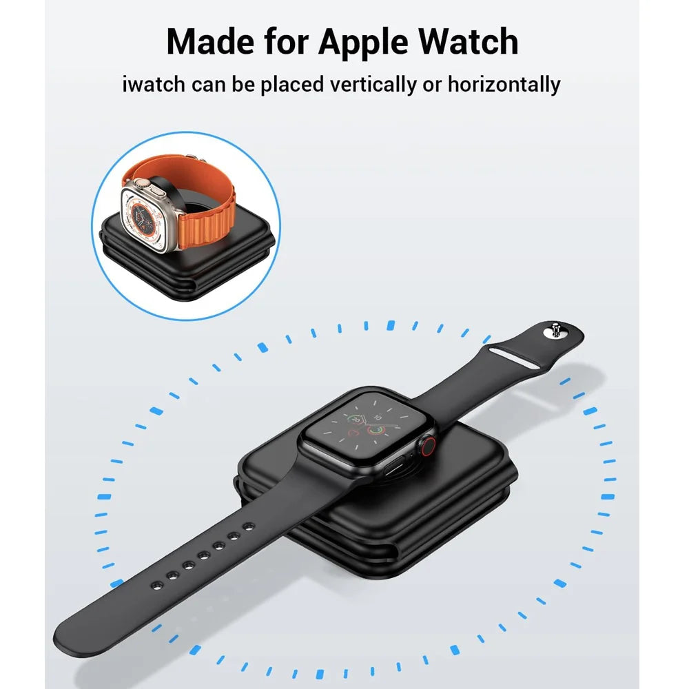 100W 3 in 1 Fast Wireless Charger Pad Stand foldable Charging Dock Station for iPhone 15 14 13 12 11 8 X XR Apple Watch Airpods