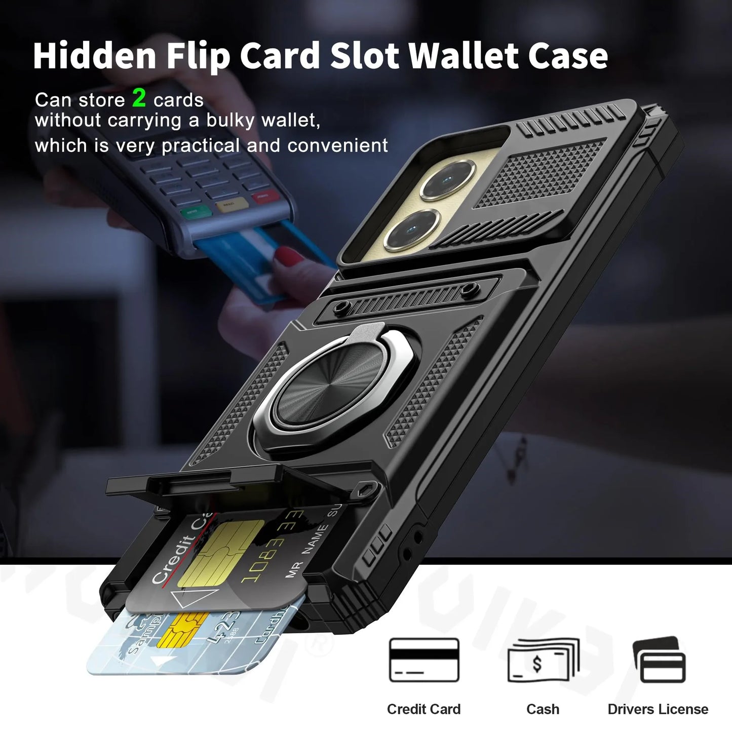 Case For Motorola Edge 50 Fusion Edge 50 Ultrra G 2024 G Stylus 5G G Play Card Holder Rotated Layer Heavy Shockproof Wallet Case